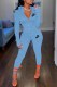 Sky Blue Casual Print Patchwork Zipper Collar Long Sleeve Two Pieces