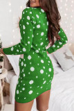 Red Casual Patchwork O Neck Pencil Skirt Dresses