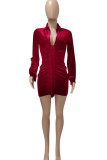 Red Sexy Solid Bandage Patchwork Fold V Neck One Step Skirt Dresses