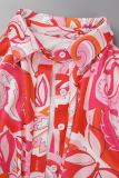 Red Street Print Patchwork Turndown Collar Shirt Dress Dresses
