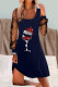 Deep Blue Casual Print Patchwork U Neck Long Sleeve Dresses