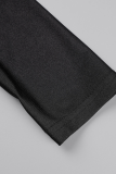 Black Sexy Solid Patchwork Half A Turtleneck Skinny Jumpsuits