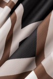 Light Brown Casual Print Patchwork V Neck Long Sleeve Dresses