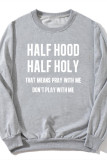 Grey Casual Letter Print Basic O Neck Tops