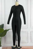 Black Sexy Solid Patchwork Half A Turtleneck Skinny Jumpsuits
