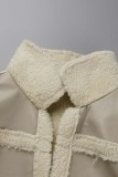 White Casual Patchwork Cardigan Turndown Collar Outerwear
