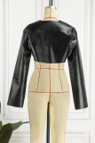 Black Sexy Solid Patchwork Cardigan Collar Tops