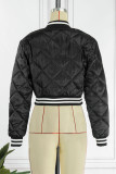 Black Casual Street Solid Embroidered Patchwork Cardigan Collar Outerwear