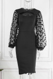 Pink Casual Elegant Solid Hollowed Out Patchwork O Neck One Step Skirt Dresses