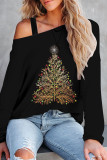 Letter Print Casual Print Patchwork Oblique Collar Tops