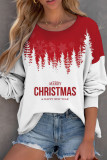 Red Casual Print Christmas Tree Printed Patchwork O Neck Tops