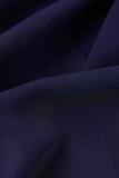 Navy Blue Elegant Solid Hollowed Out Sequins Patchwork Half A Turtleneck One Step Skirt Dresses