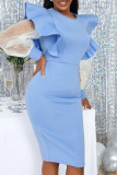 Sky Blue Elegant Solid Patchwork Flounce O Neck Evening Dress Dresses