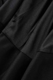 Black Casual Solid Patchwork With Belt V Neck Long Sleeve Dresses