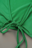 Green Sexy Solid Patchwork Frenulum V Neck Long Sleeve Two Pieces
