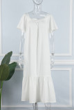 White Casual Solid Patchwork Square Collar Straight Dresses