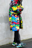 Camouflage Casual Camouflage Print Patchwork Cardigan Hooded Collar Outerwear
