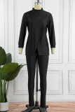 Pink Casual Solid Patchwork Half A Turtleneck Long Sleeve Two Pieces