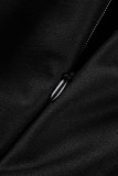 Black Casual Solid Patchwork With Belt V Neck Long Sleeve Dresses