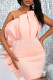Pink Elegant Solid Patchwork Flounce Fold Strapless Evening Dress Dresses