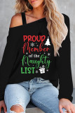 Letter Print Casual Print Patchwork Oblique Collar Tops