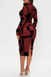 Yellow Casual Elegant Print Patchwork O Neck One Step Skirt Dresses