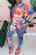 Rose Red Casual Print Tie-dye Hooded Collar Long Sleeve Two Pieces