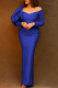Blue Elegant Solid Patchwork V Neck One Step Skirt Dresses
