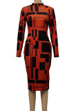 Yellow Casual Elegant Print Patchwork O Neck One Step Skirt Dresses