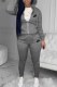 Grey Fashion Casual Embroidery Patchwork Hooded Collar Long Sleeve Two Pieces