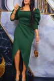 Ink Green Celebrities Elegant Solid Patchwork Square Collar One Step Skirt Dresses