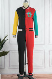 Red Casual Letter Patchwork Long Sleeve Two Pieces