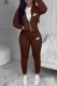 Dark Brown Fashion Casual Embroidery Patchwork Hooded Collar Long Sleeve Two Pieces
