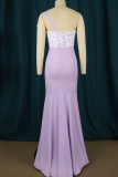 Light Purple Elegant Solid Patchwork Strapless Dresses