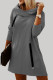 Grey Casual Solid Patchwork Hooded Collar Long Sleeve Dresses