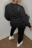 Black Street Vintage Print Patchwork O Neck Tops