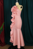 Pink Elegant Solid Patchwork Appliques Flounce Strapless Evening Dress Dresses