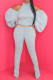 Light Gray Sexy Casual Solid Bandage Backless Fold Halter Long Sleeve Two Pieces
