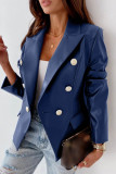 Coffee Casual Solid Cardigan Turn-back Collar Outerwear