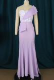 Light Purple Elegant Solid Patchwork Strapless Dresses