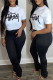 White Casual Street Print Patchwork Letter O Neck T-Shirts