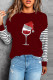 Burgundy Casual Print Patchwork O Neck Tops