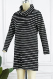 Black Casual Striped Patchwork Turtleneck Straight Dresses
