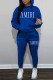 Royal Blue Casual Print Letter Hooded Collar Long Sleeve Two Pieces