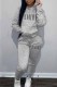 Grey Black Casual Print Letter Hooded Collar Long Sleeve Two Pieces