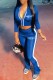 Royal Blue Casual Print Letter Zipper Collar Long Sleeve Two Pieces