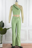 Green Sexy Casual Solid Backless Oblique Collar Sleeveless Two Pieces