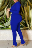 Royal Blue Casual Solid Basic O Neck Long Sleeve Two Pieces