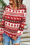 Red Casual Print Basic O Neck Tops