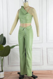 Green Sexy Casual Solid Backless Oblique Collar Sleeveless Two Pieces